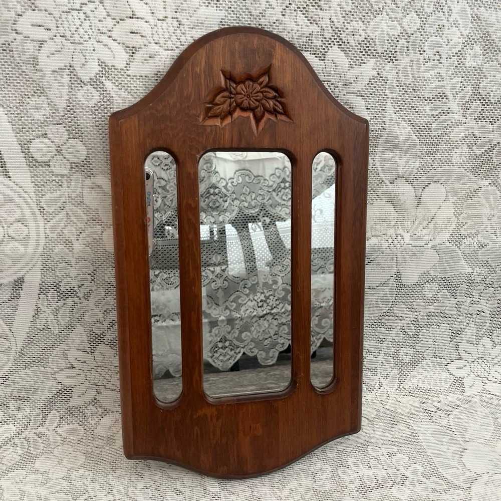 Vintage Wooden Wall Mirror 16x9 Farmhouse Cottage Decor